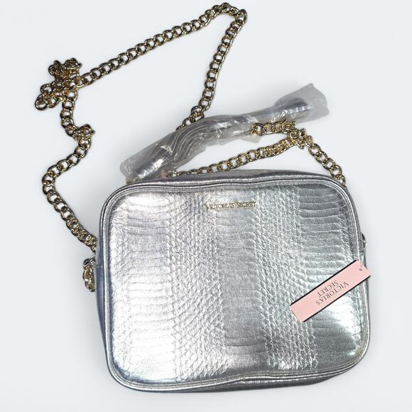 Victoria's Secret Handbags - Victoria's Secret Metallic Silver Embossed Crossbody Purse New With Tags